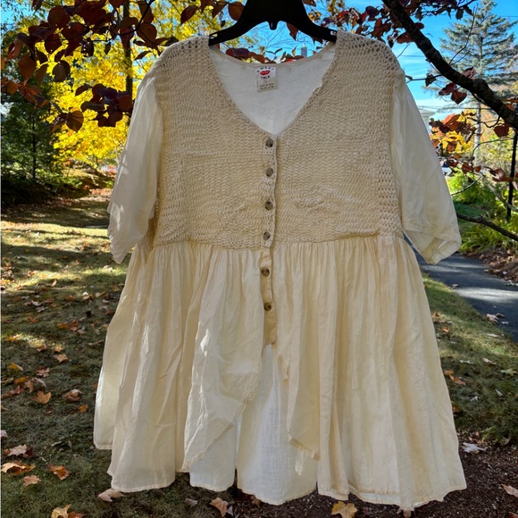 VINTAGE CREAM BOHO CROCHET KNIT ROMANTIC BLOUSE - SIZE 1X - Picture 15 of 16